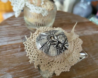reclaimed fine silver - pinwheel pattern with little spider friend - strawberry cap for use on your strawberry