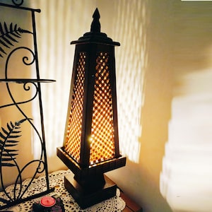 Vintage Wooden Desk Lamp, Asian Style Bedside Lamp, Thai Japanese Lamp Zen Bedside Lamp, Living Room Decoration