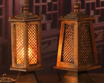 Asian Wooden Desk Lamp, Retro Atmosphere Light, Bedroom Decoration Light, Bedside Lamp, Housewarming Gift, Unique Gift