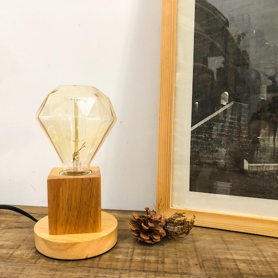 Steampunk Edison Bulb, Wooden Desk Lamp, Retro Bedside Lamp, Table