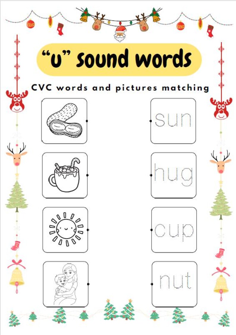 Christmas CVC Words Worksheets | English Worksheets for Kids - Etsy