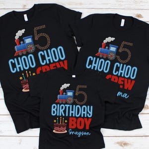 Custom Choo Choo Train Birthday Shirt, Personalized Family Matching Birthday Party Shirts, Custom Boys BDay Locomotive Choo Choo Crew Tee
