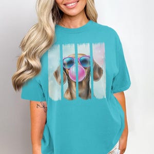Funny Dachshund Weenie Dog Shirt, Comfort Colors® Doxie Dog Blowing Bubblegum T-Shirt, Weenie Mom TShirt, Cute Doxie Crewneck Dog Mom Gift Lagoon Blue