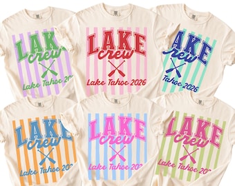 Custom Lake Crew Shirt, Comfort Colors Striped Lake Life T-Shirt, Trendy Preppy Summer Family Vacay Tees, Personalized Lake Trip TShirt