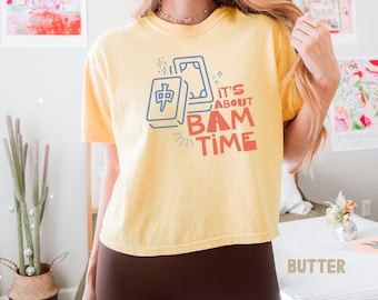 Mahjong Boxy Tee, It's About Bam Time Comfort Colors® Cropped Shirt, Funny Women's Mahjong Crop Top, Crak Dot Bam Womens Cropped Tee