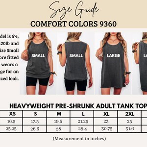 Comfort Colors 9360 Size Guide, Tank Top Sizing Chart, Heavyweight Pre-Shrunk, Adult Measurements, Unisex Cami Tank Top

Comfort Colors 9360