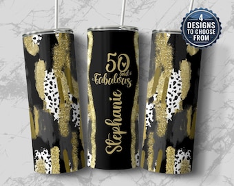 Personalized 50 and Fabulous Tumbler, 50th Birthday Gift for Her, Customized Cup for Turning 50, Gift with Name for 50 Year Old Birthday