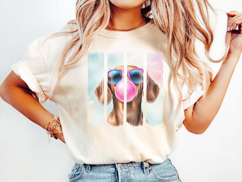 Funny Dachshund Weenie Dog Shirt, Comfort Colors® Doxie Dog Blowing Bubblegum T-Shirt, Weenie Mom TShirt, Cute Doxie Crewneck Dog Mom Gift Ivory