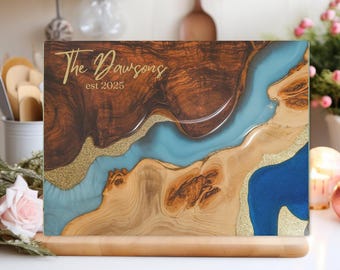 Personalized Glass Charcuterie Board, Epoxy River Resin Cutting Board, Custom Olive Wood Chopping Board, Realtor Kitchen Decor Closing Gifts
