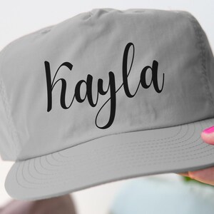 Custom Nylon Hat with Name, Personalized Bridesmaid Gift Surf Cap, Customized Snapback Hat With Script Name, Custom Color Unstructured Cap