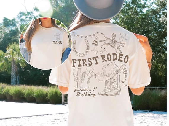 Custom First Rodeo Birthday Shirt, 1st Birthday Family Matching TShirts, Mom Dad B-Day Boy Party T-Shirts, Western Cowboy Theme Group Tees