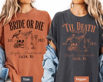 Bride Or Die Shirts, 'Til Death Do Us Party, Funny Halloween Bachelorette Party Shirts, Spooky Bridesmaid Gifts, Skeleton Bride Team T-Shirt