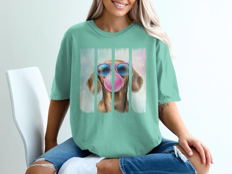 Funny Dachshund Weenie Dog Shirt, Comfort Colors® Doxie Dog Blowing Bubblegum T-Shirt, Weenie Mom TShirt, Cute Doxie Crewneck Dog Mom Gift Island Reef