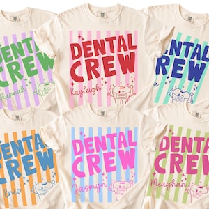 Custom Dental Crew Shirts, Dentist Office Squad T-Shirts, Cute Striped Personalized Dentist Tees, Dental Hygienist Long Sleeve TShirt