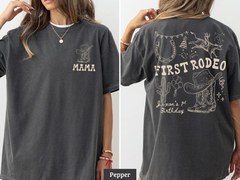 Mama First Rodeo T-shirt, Western Birthday Tee, Cute Graphic Top, Cowboy Design Shirt, Country Themed T-shirt, Funny Party Tee