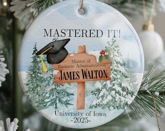 Personalized Master's Degree Graduation Ornament 2025 - Custom Christmas MBA Gift for Him or Her, Mastered It College Grad XMas Decoration