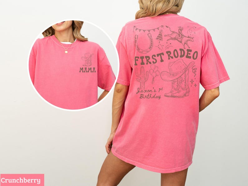 First Rodeo Birthday Shirt, Mama Western Birthday T-Shirt, Cowboy Theme Mom Shirt, Cowgirl Rodeo Party Shirt, Pink Birthday Tee