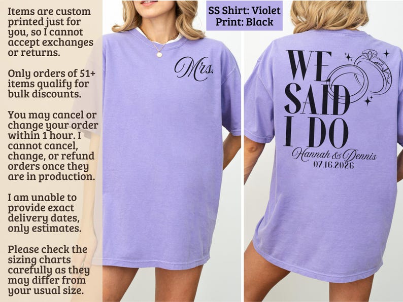 We Said I Do Shirt, Wedding Announcement Tee, Engaged Couple Gift, Unique Wedding Date Shirt, Custom Bridal Party Shirt, Violet Shirt