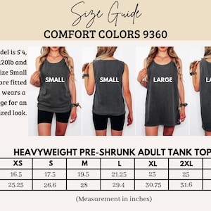 Comfort Colors 9360 heavyweight adult tank top size guide with measurements.