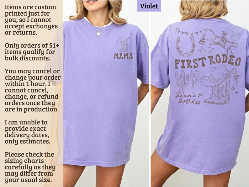 First Rodeo Shirt, Custom Birthday TShirt, Personalized Western Tee, Violet Toddler Cowboy Shirt, Kids Party Outfit, Unique Gift