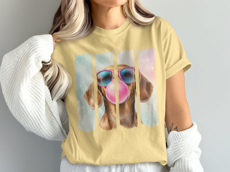 Funny Dachshund Weenie Dog Shirt, Comfort Colors® Doxie Dog Blowing Bubblegum T-Shirt, Weenie Mom TShirt, Cute Doxie Crewneck Dog Mom Gift Banana