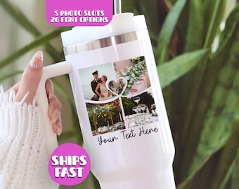 Custom Photo Tumbler, Personalized 40oz Tumbler with Handle, Family Photo 40 oz Tumbler Wedding Picture Insulated Travel Mug, Retirement Cup