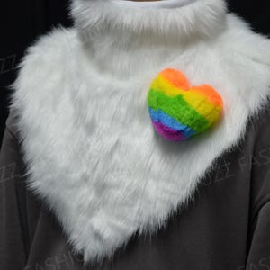 Fursuit Scarf With Rainbow Heart,Fluffy Neck For Fursurit,Neck Fur, gift for furry,Halloween costume,fuzz neck hair,Christmas costume props