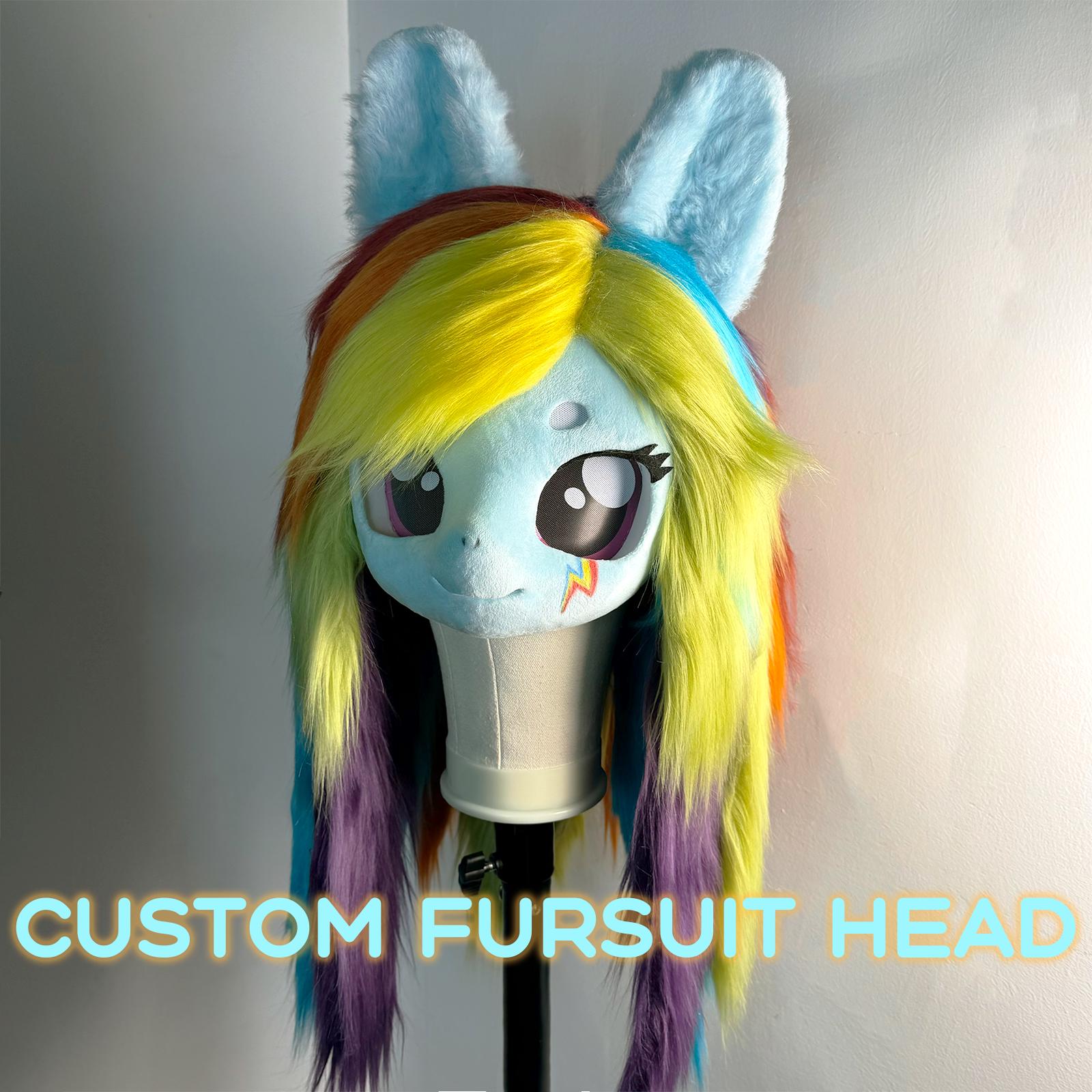 Little Pony Fursuit Head Customized Rainbow Little Pony Fursuit Mask Open Commission for Kigurumi Kemono Fursuit Head