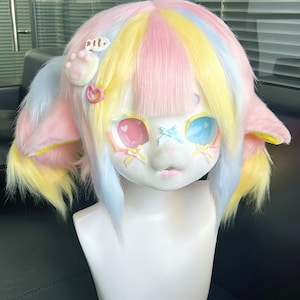 Cute Little Lamb with Colorful Hair Premade Kigrumi Mask Colors Customizable Free Commission Gift For Daughter