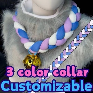 Tri-color fursuit collar,Soft colorful necklace with bell,Customizable colors, Halloween costume accessory, Furmeet gift, gift for Kids