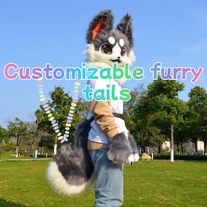 Custom Fursuit Tails,Cat tails,Wolf tails,Raccoon Tail,Faux Fur,Cosplay decor,Customized Color,A full set of fursuit,Gift for kids!