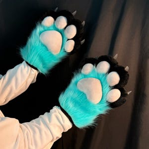 Peacock Blue Paws with White Meat Pad, Furry Gloves, Animal Paws, Pet Play, Cosplay Gloves, Cat Paws, Puppy Paws, Wolf Paws, Furry
