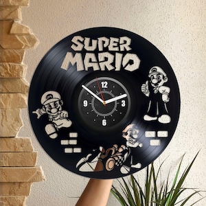 Super Mario Vinyl Record Clock, Birthday Gifts For Little Boys, Video Games Decor, Kids Room Wall Art, Playroom Decoration, Game Lover Gift