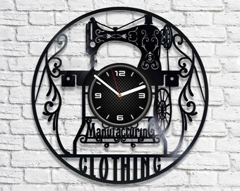 Sewing Machine Vinyl Record Wall Clock Decor For Sewing Room Needlework Art Unique Gift For Seamstress Housewarming Gift For Her