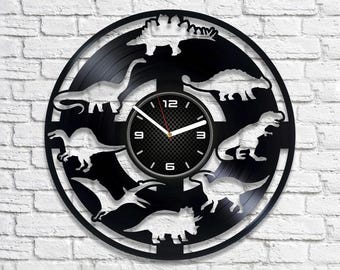 Dinosaurs Vinyl Record Clock, Birthday Gift For Brother, Dino Home Decor, Nursery Girl Wall Art, Playroom Decorations