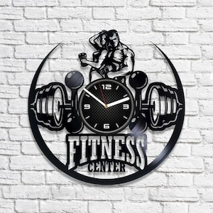Reloj de vinilo con forma de gimnasio, regalo para amantes del deporte, decoración de gimnasio, arte de pared para dormitorio de niños, decoración de cueva de hombre, regalos de cumpleaños para esposo
