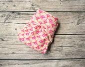 organic fitted cloth diaper - IN STOCK - rainbow heart waves - snap down rise - turned and topstitched