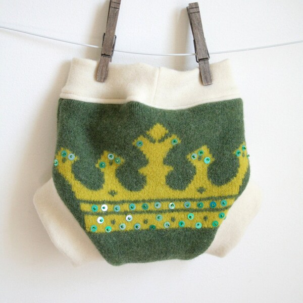 royalty - medium wool soaker - new and upcycled wool - green and yellow - two full layers - organic