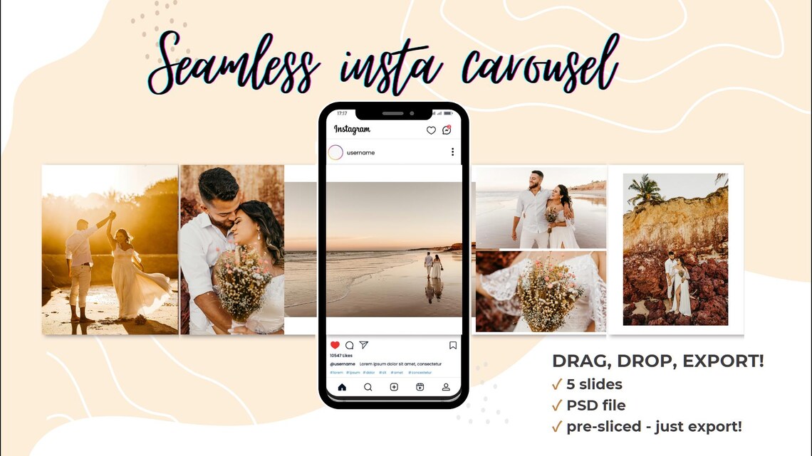 Seamless Instagram PSD Carousel Template Drag, Drop, Export No Extra ...