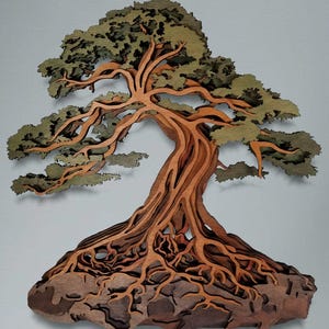 Arte de pared del árbol de la vida, árbol bonsái de madera, disponible en tamaños de 12&quot;, 18&quot;, 24&quot; o personalizados, personalice sus colores, colgante de pared 3D multicapa