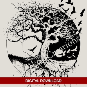 Geëtst glas, sublimatie, SVG-bestand, lasergesneden bestanden, lasergravure, Yin en Yang Tree of Life by Wycked Creations