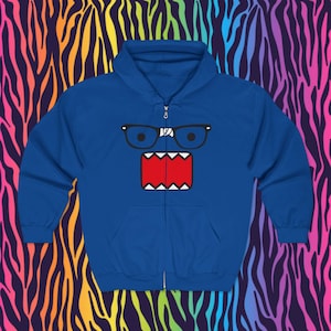 Emo Scene Y2k Fashion Hoodie - Sweatshirt unisexe Domo Kun zippé - Dessin animé vintage des années 2000