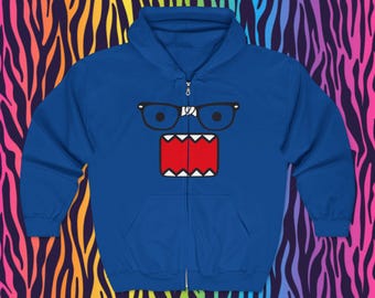 Emo Scene y2k Fashion Hoodie - Unisex Domo Kun Zip Up Sweatshirt - 2000's Vintage Cartoon Hot Topic