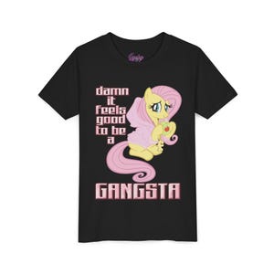 Youth Size Damn It Feels Good To Be A Gangsta Toddler Tee - My Little Pony Fluttershy Funny Meme Tshirt - Y2K Cutecore Kawaii Cartoon Shirt