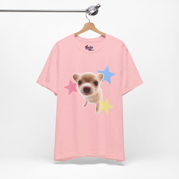 Y2K Cutecore Tee - Fish Eye Dog Puppy and Colorful Stars