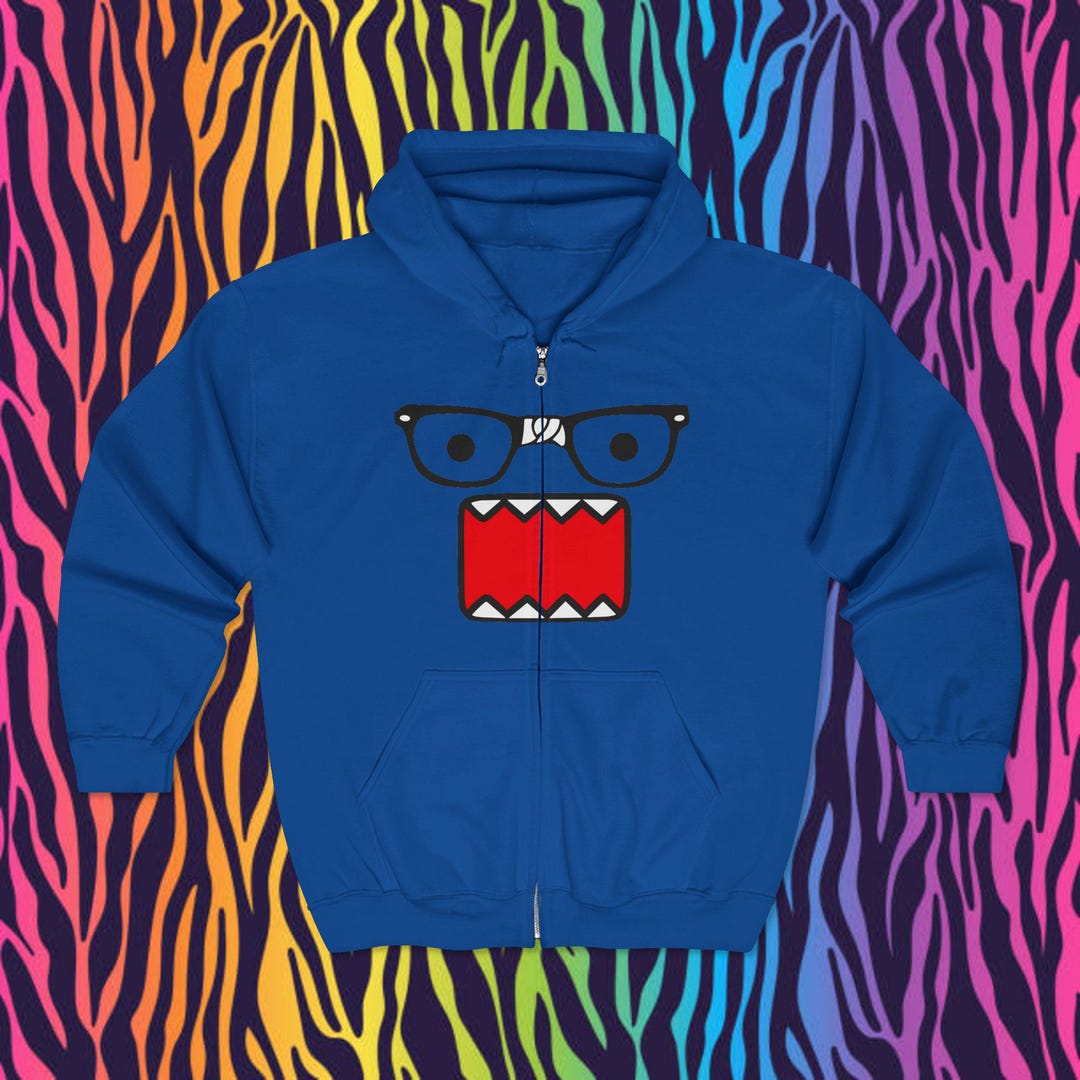 Emo Scene Y2k Fashion Hoodie - Unisex Domo Kun Zip up Sweatshirt