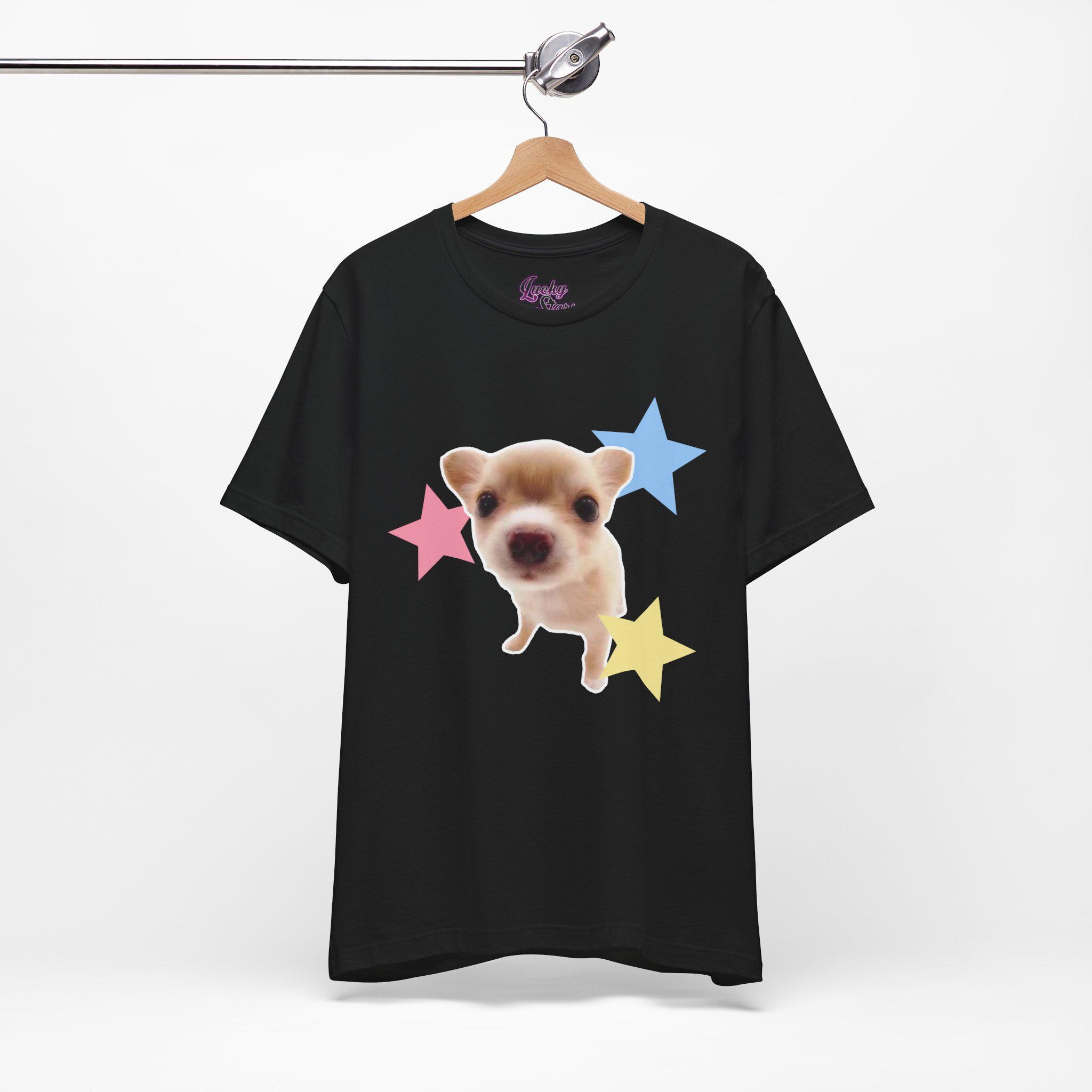 Y2K Cutecore Tee - Fish Eye Dog Puppy and Colorful Stars