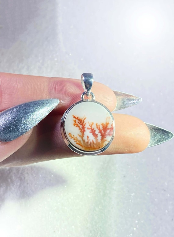Red Dendritic Agate Sterling Silver Pendant