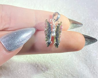 Carved Watermelon Tourmaline Butterfly Pendant