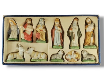 Vintage 1980s Nativity Set Zellers 11 pcs Hand Painted Porcelain Nativity Set